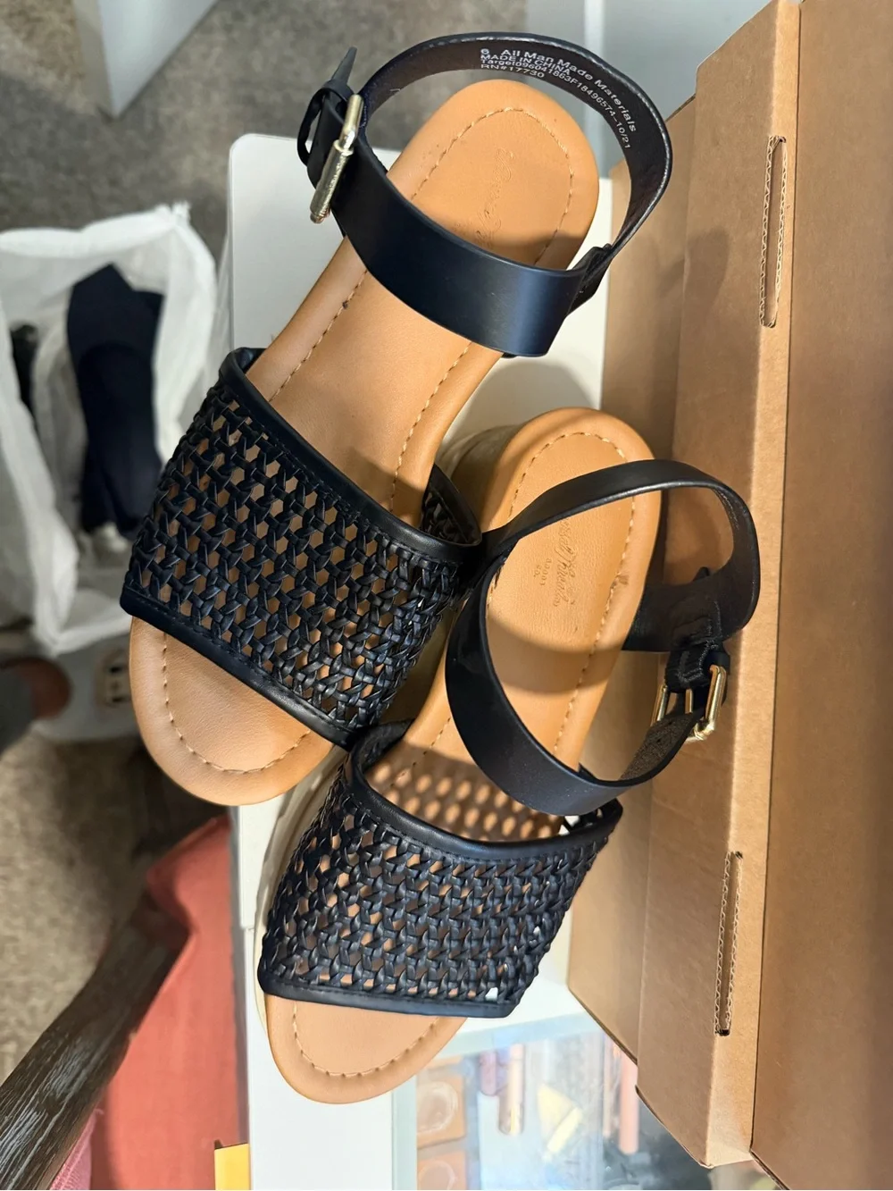 Universal Thread Black Woven Leather Platform Sandals